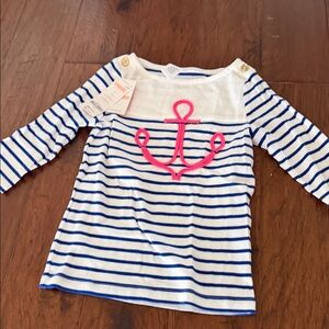 Gymboree Blue and White Striped Long Sleeve Tee with Pink Anchor
